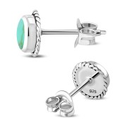 Turquoise Round Stud Silver Earrings - e369